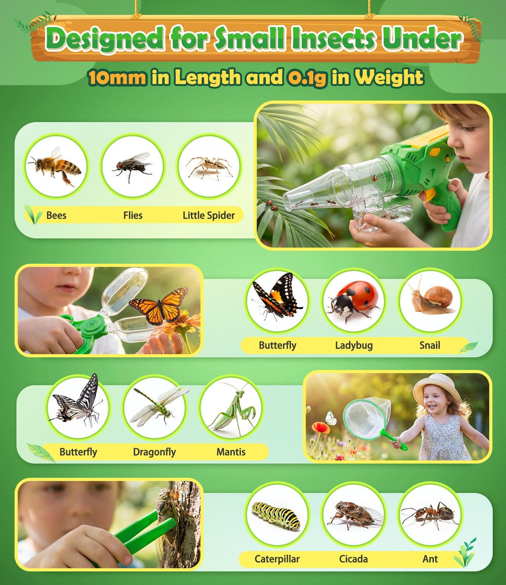 SOLIEHOO child using bug vacuum outdoors illustrates hands-free, supervised exploration