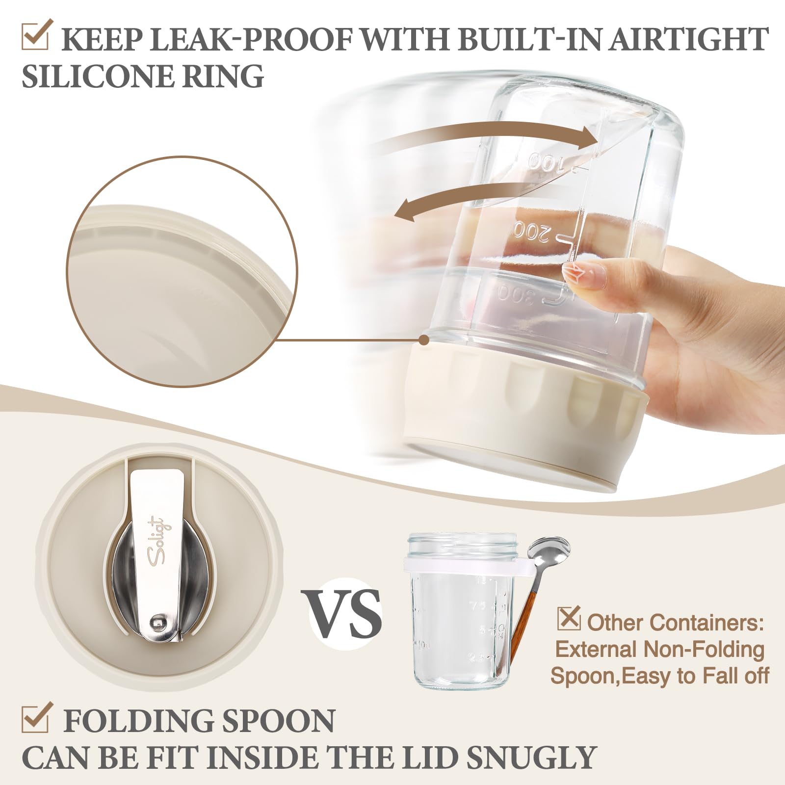 SOLIGT jar filled with overnight oats showing fresh meal-ready benefit
