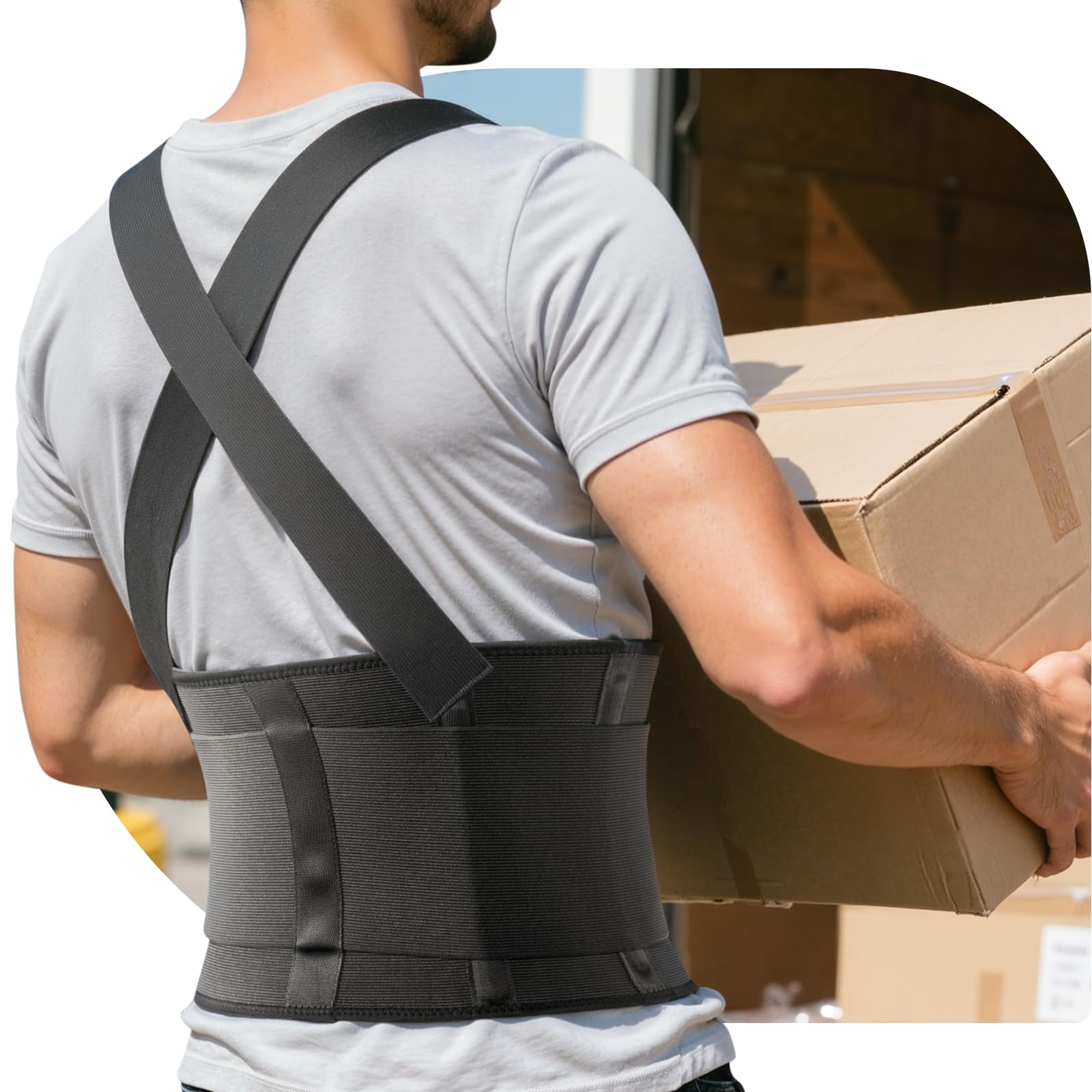 SOLOEVER front view showing secure fit and lumbar coverage for steadier lifts