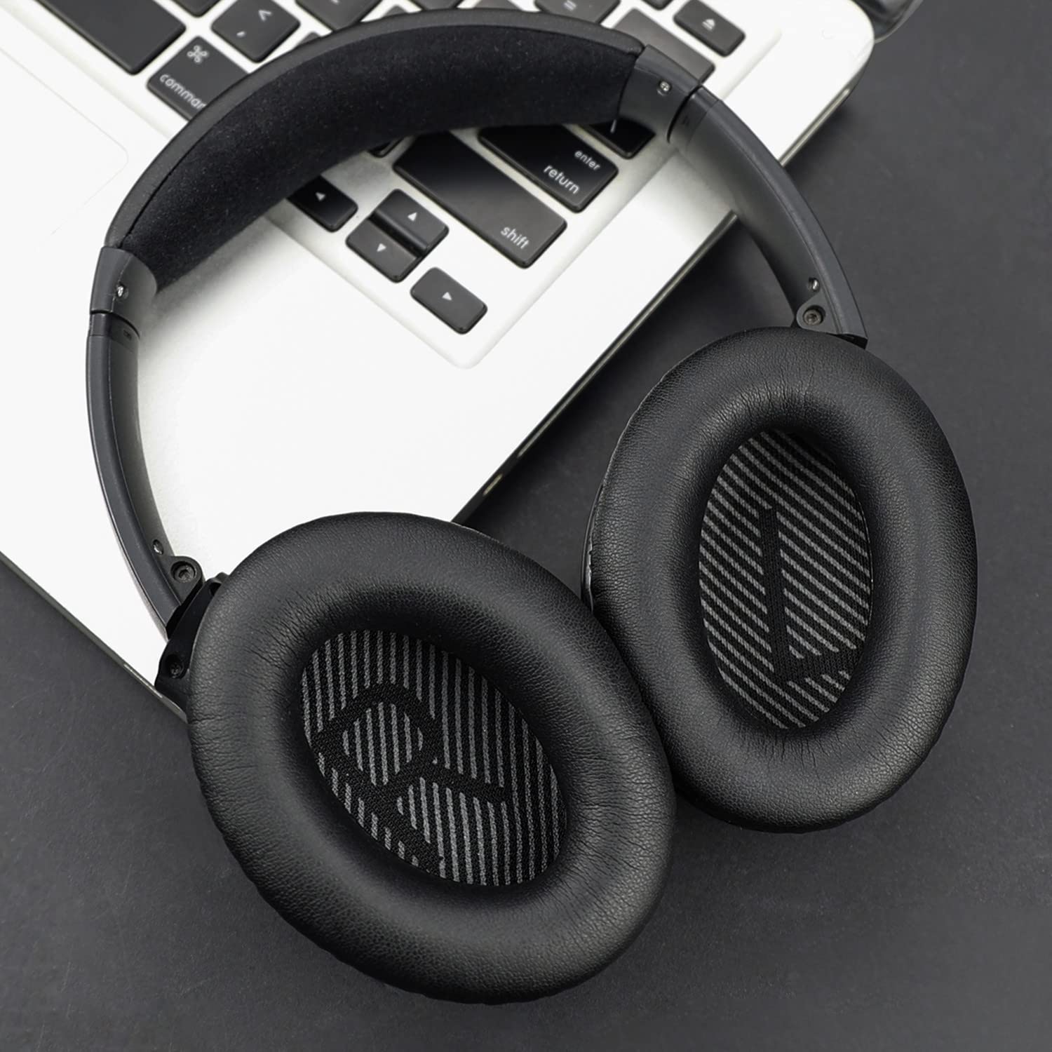 SoloWIT earpads on a desk near laptop illustrating comfortable everyday use