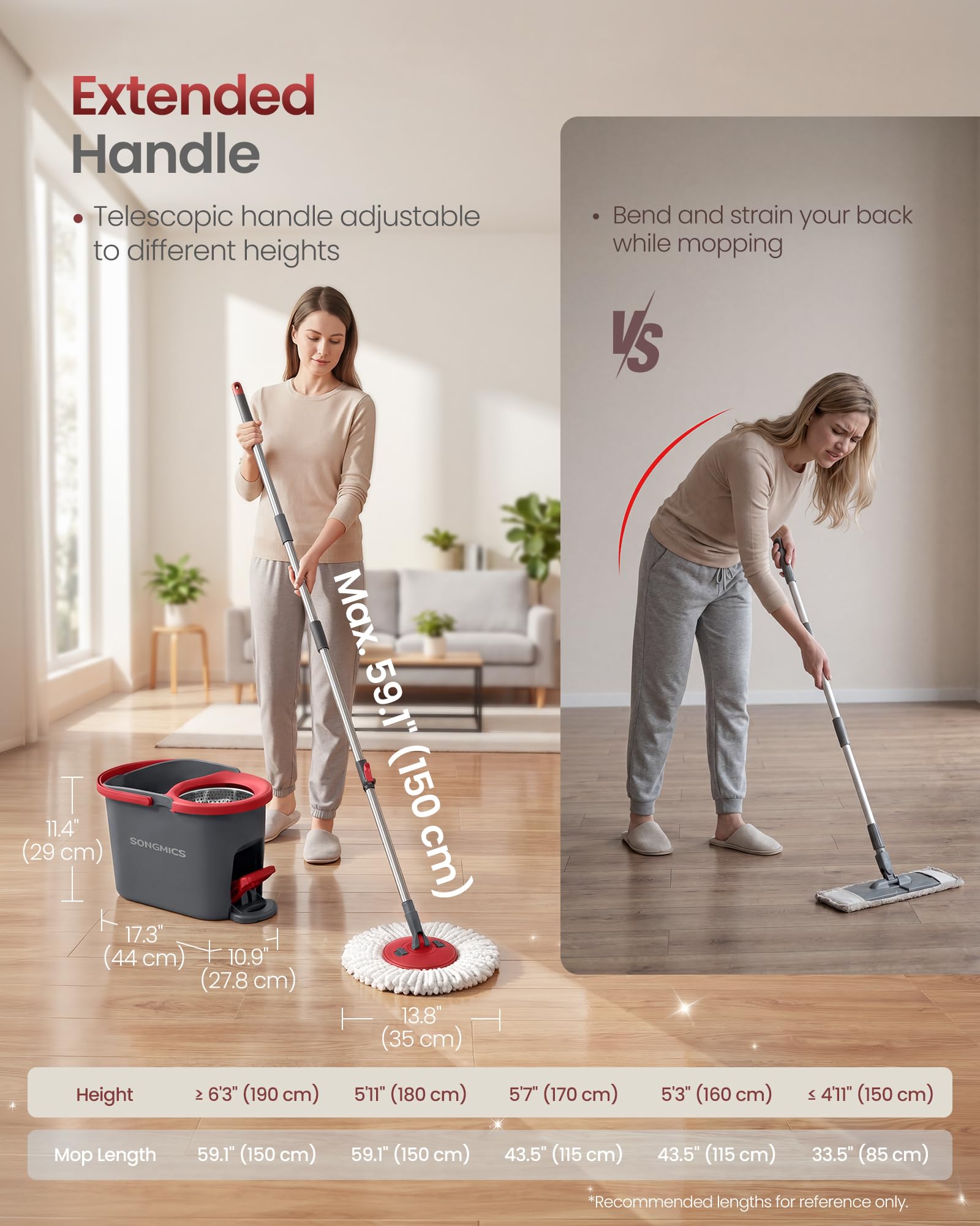 SONGMICS bucket with pedal wringer engaged, hands-free wringing benefit