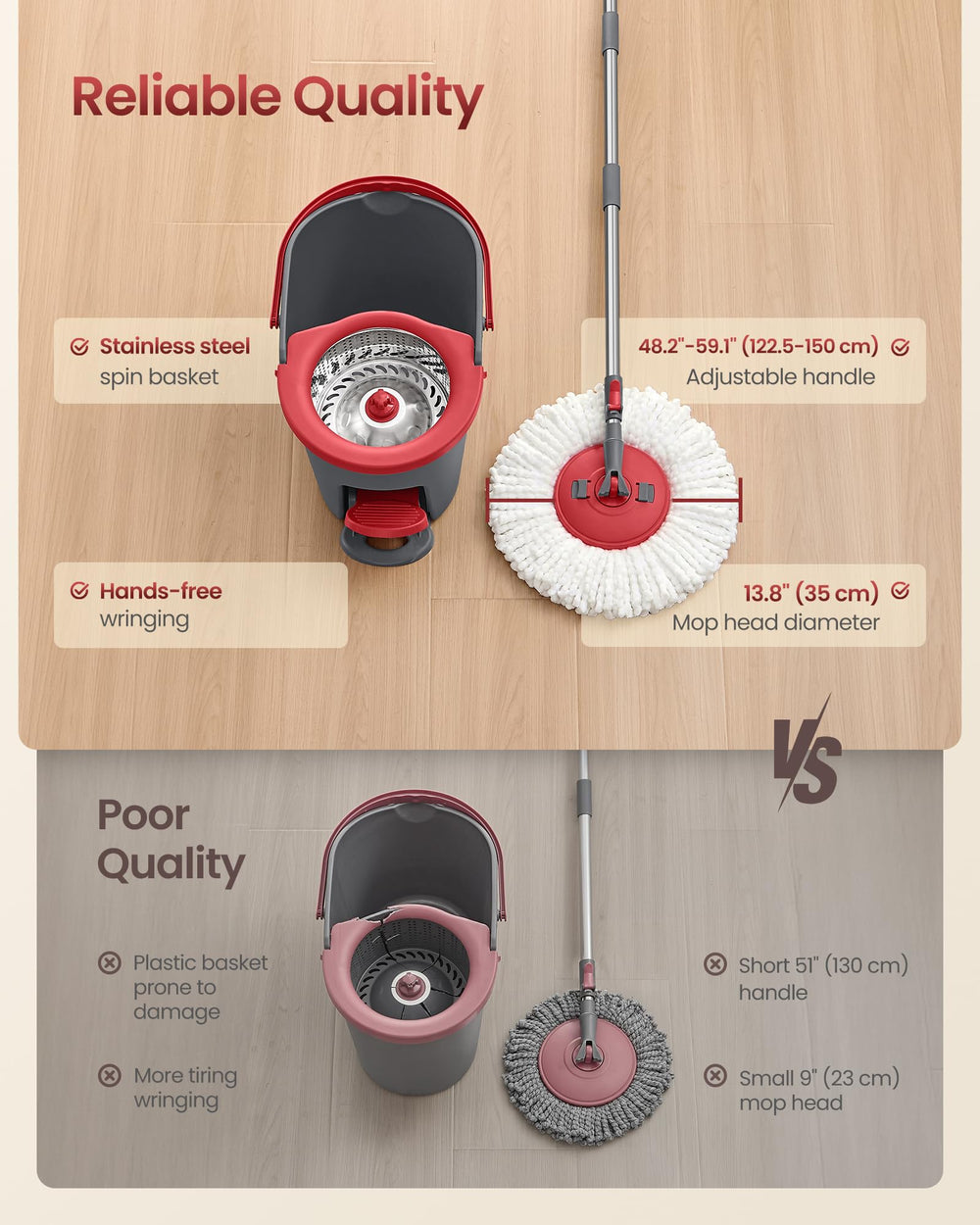 SONGMICS mop cleaning a corner under furniture, flexible reach benefit