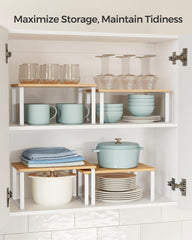 SONGMICS stacked shelves inside cabinet maximizing vertical storage space