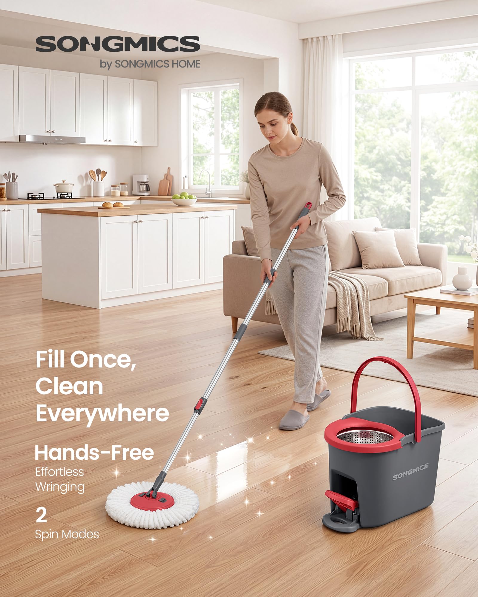 SONGMICS telescoping handle extended, ergonomic height adjustment benefit