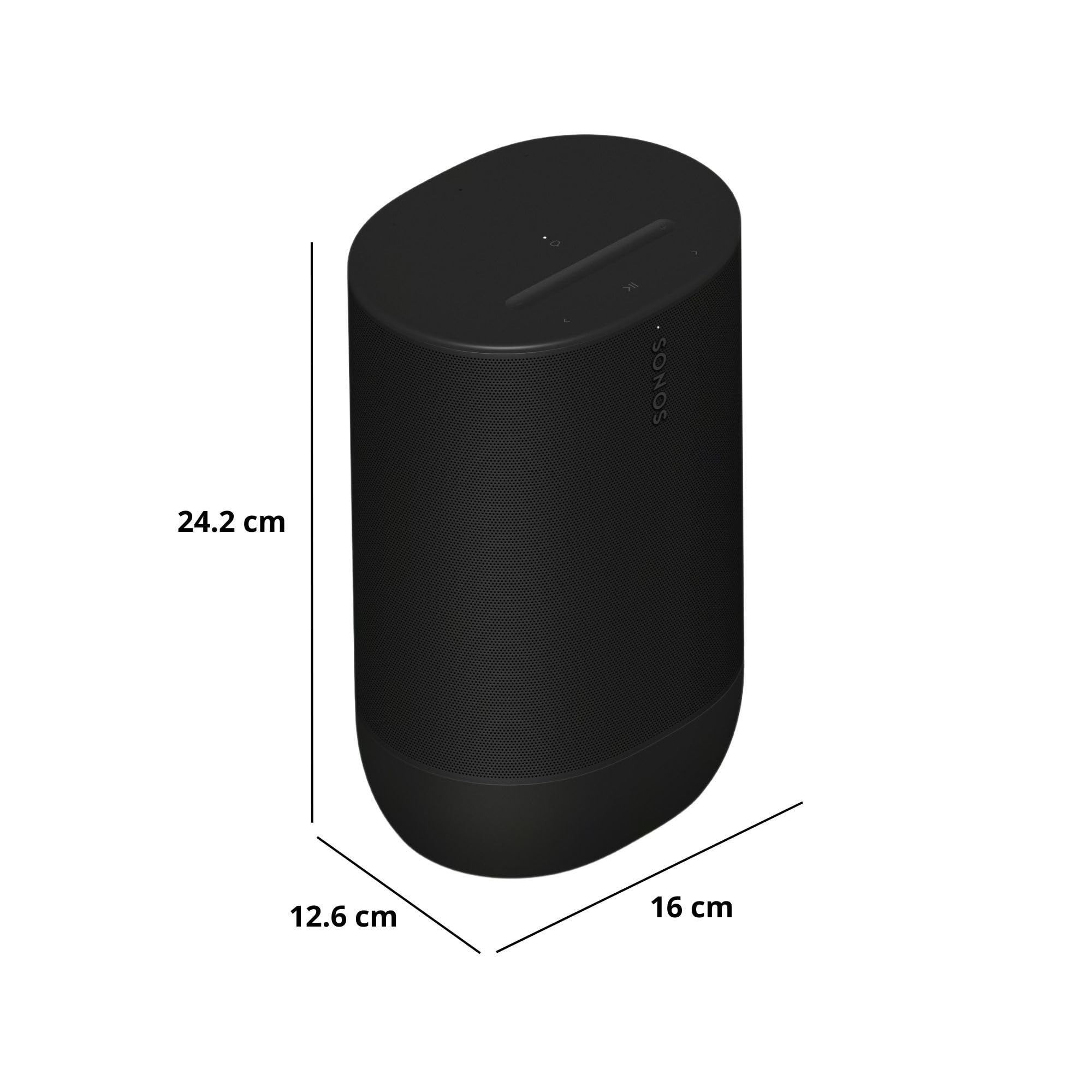 Side profile of Sonos Move 2 on grass illustrating outdoor durability and water resistance