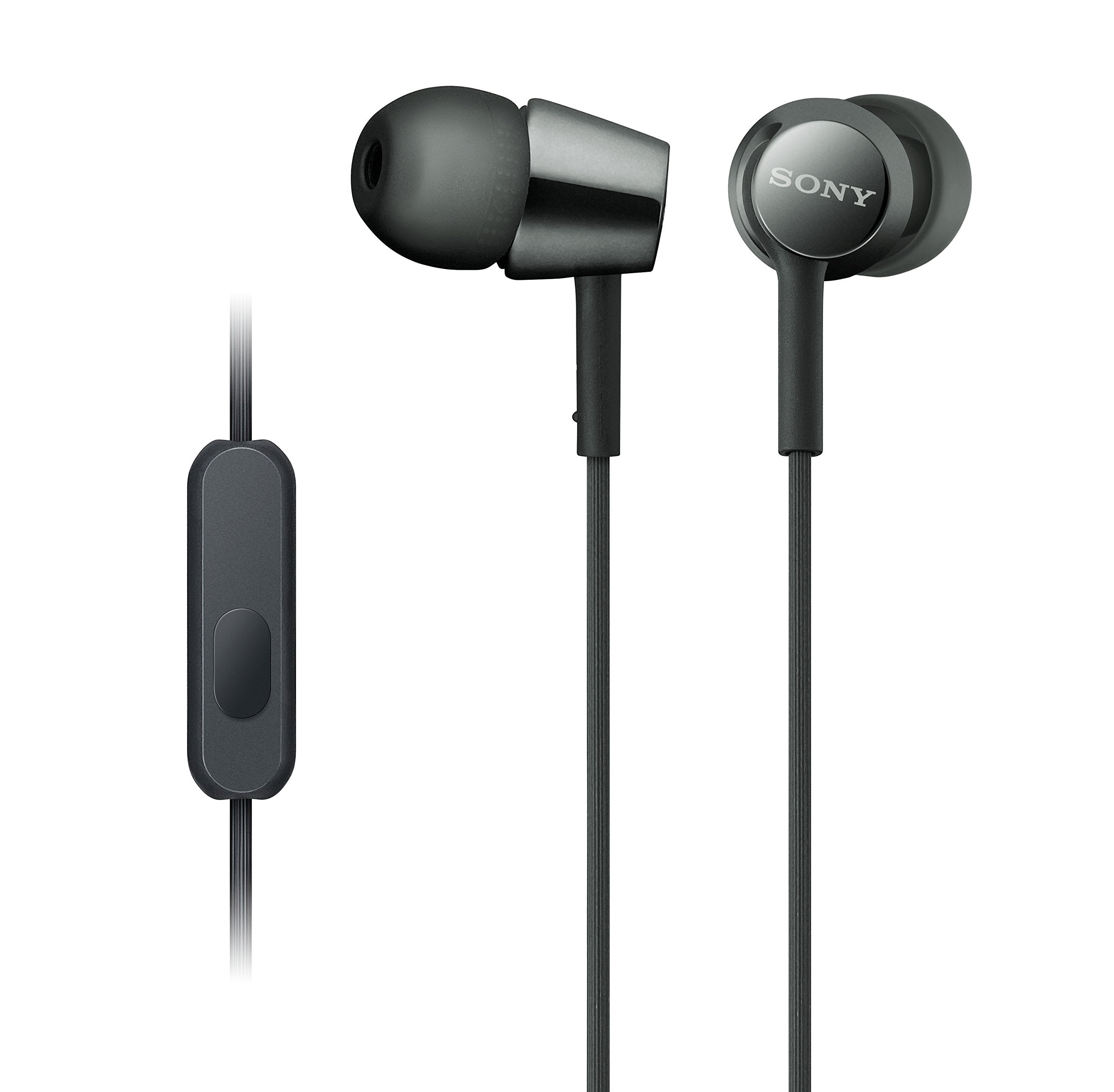 Sony MDREX155AP front view showing earbuds and housing, clear design benefit