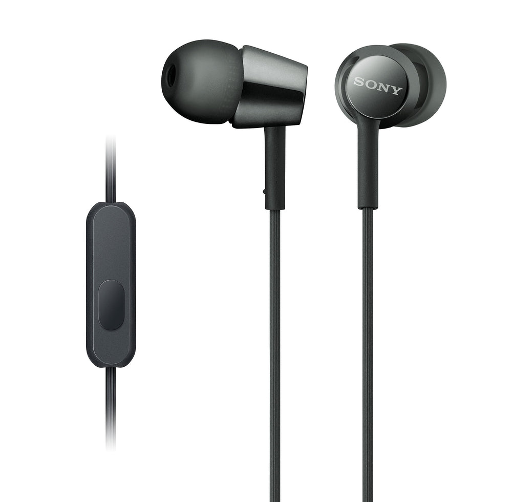 Sony MDREX155AP front view showing earbuds and housing, clear design benefit