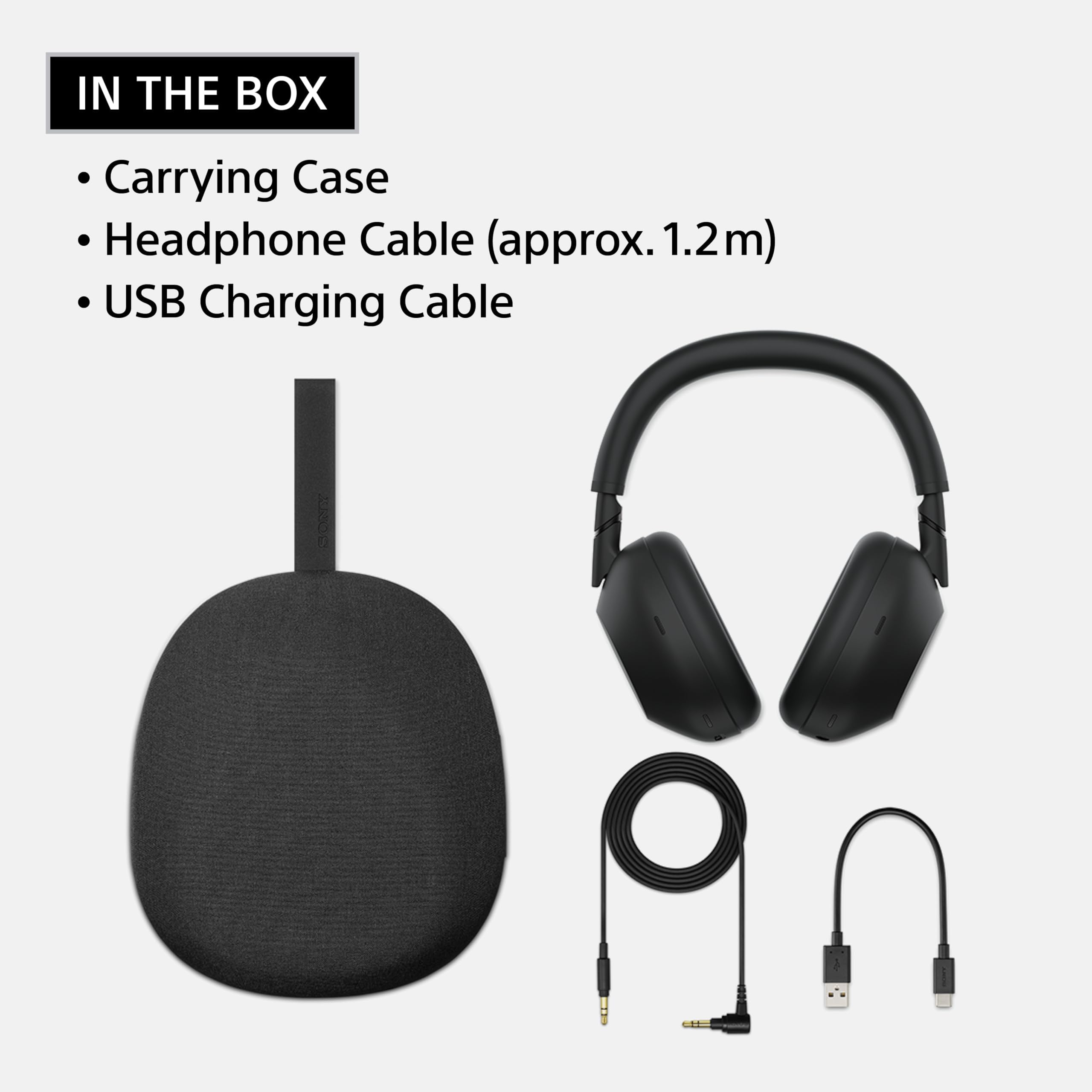Sony WH-1000XM6 next to charger showing fast charging and 30-hour battery