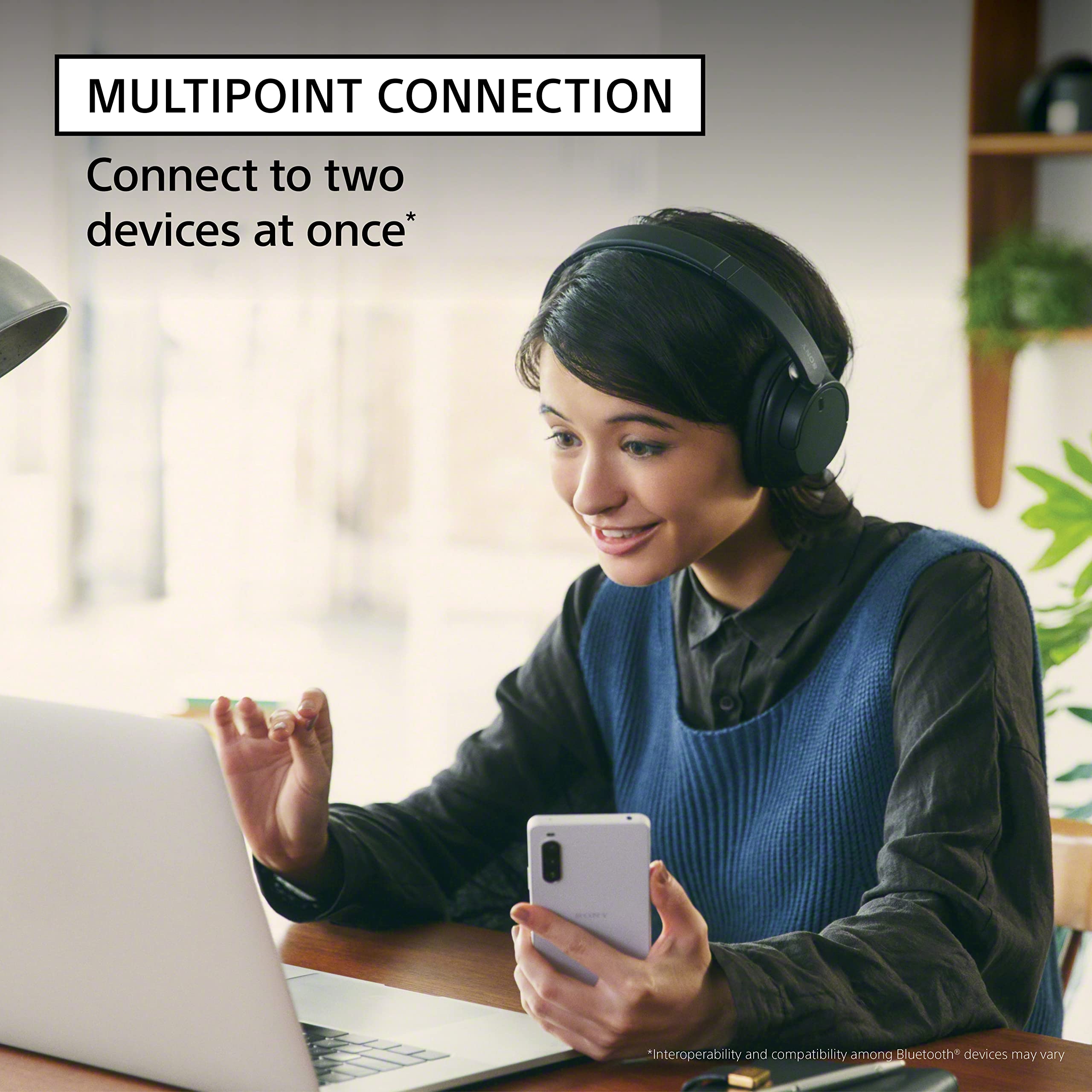 Sony WH-CH720N controls and ports detail showing easy access buttons and USB-C charging