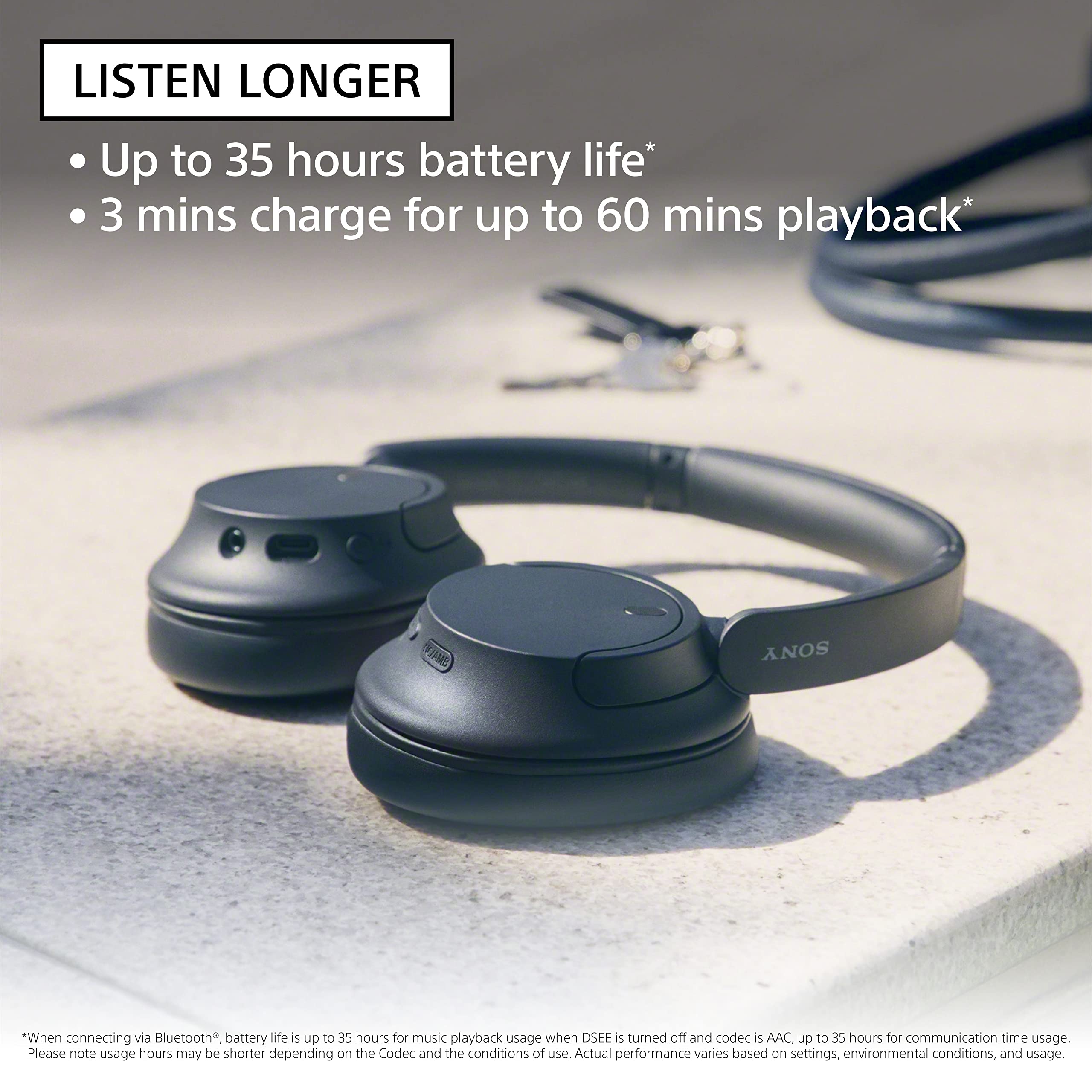 Sony WH-CH720N worn on commuter showing noise reduction benefit in busy environment