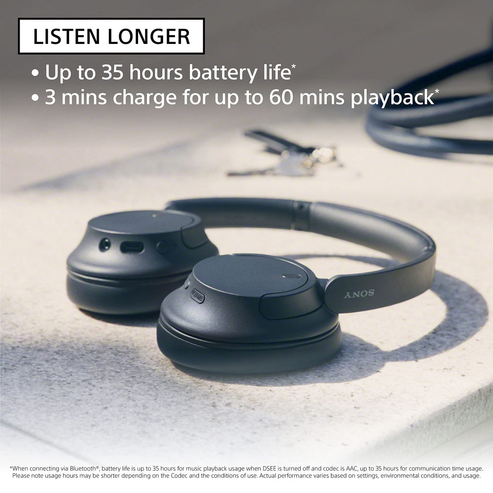 Sony WH-CH720N worn on commuter showing noise reduction benefit in busy environment