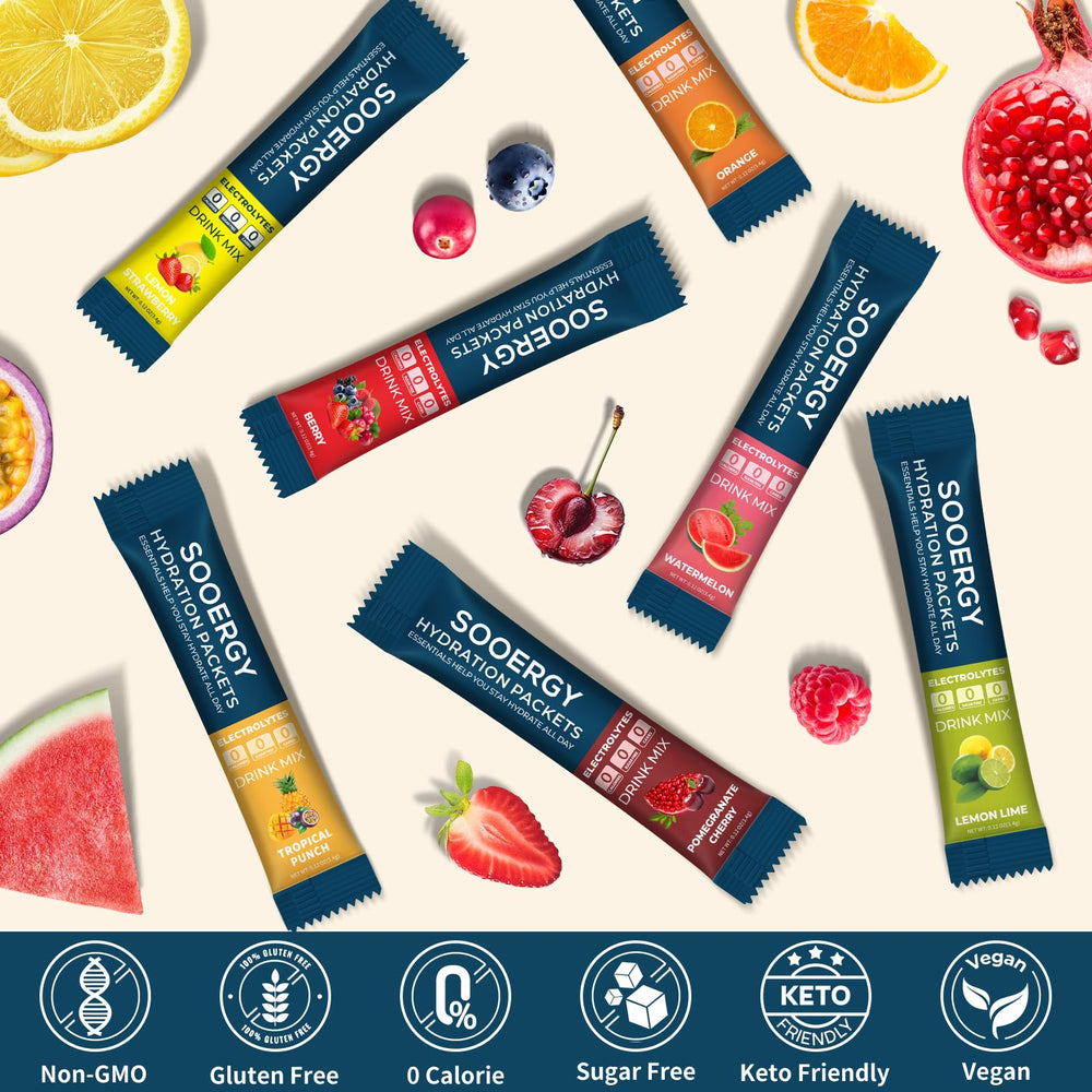 Sooergy mixed drink in bottle with ice showing refreshing, zero-calorie hydration