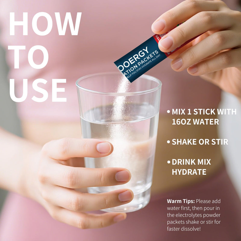 Sooergy stick next to water bottle showing recommended 16 oz serving size