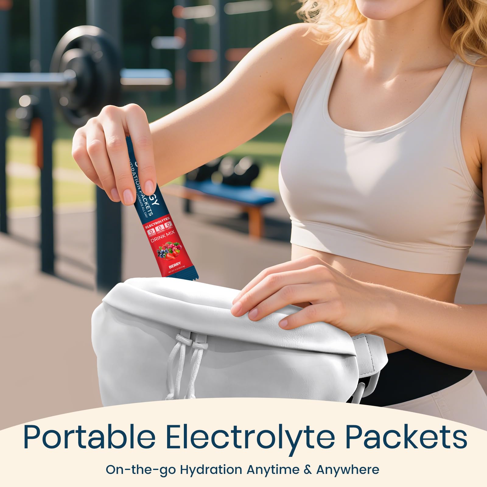 Sooergy stick inside sports bag illustrating on-the-go electrolyte replenishment