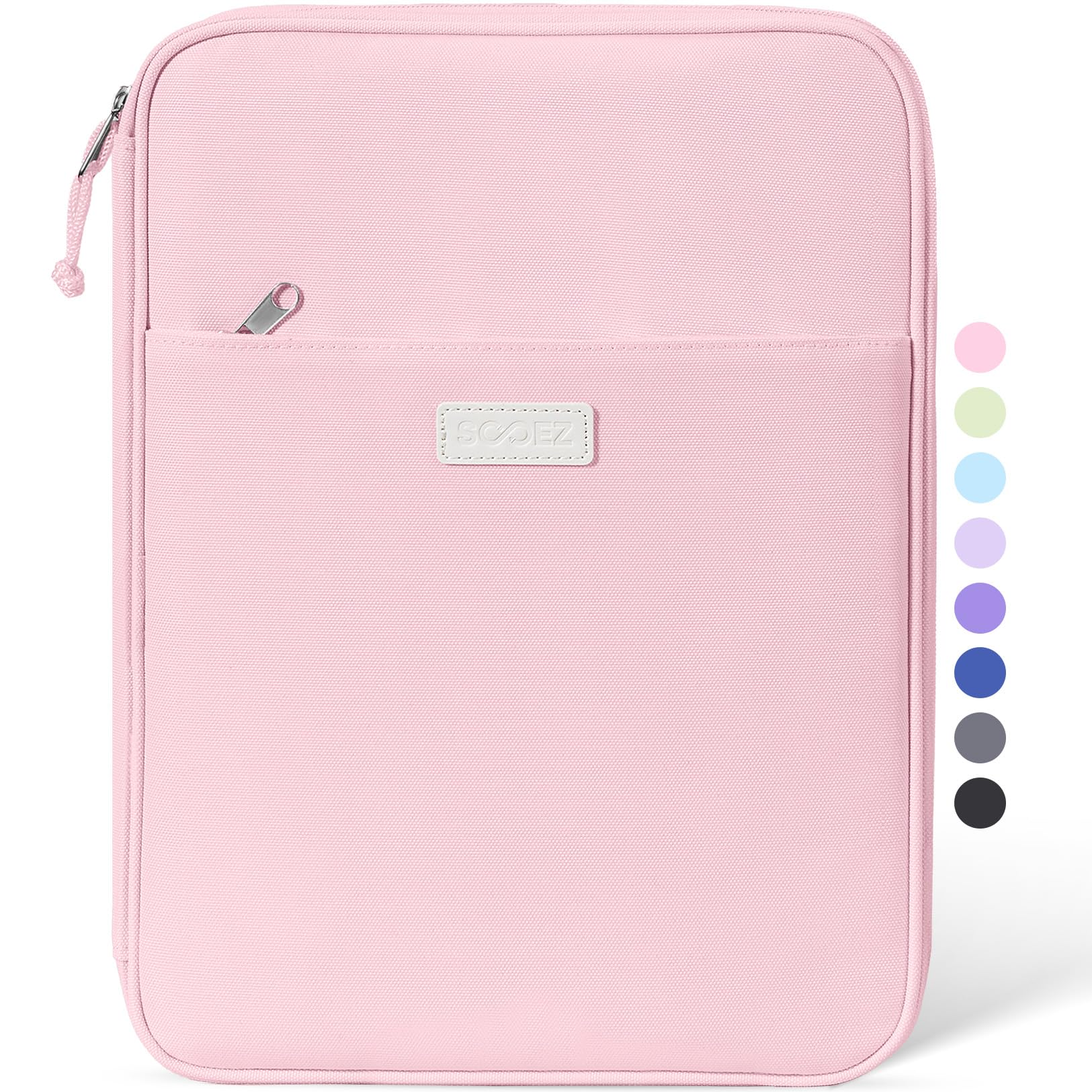 Sooez front view of zip binder showing compact protective shape and easy carry