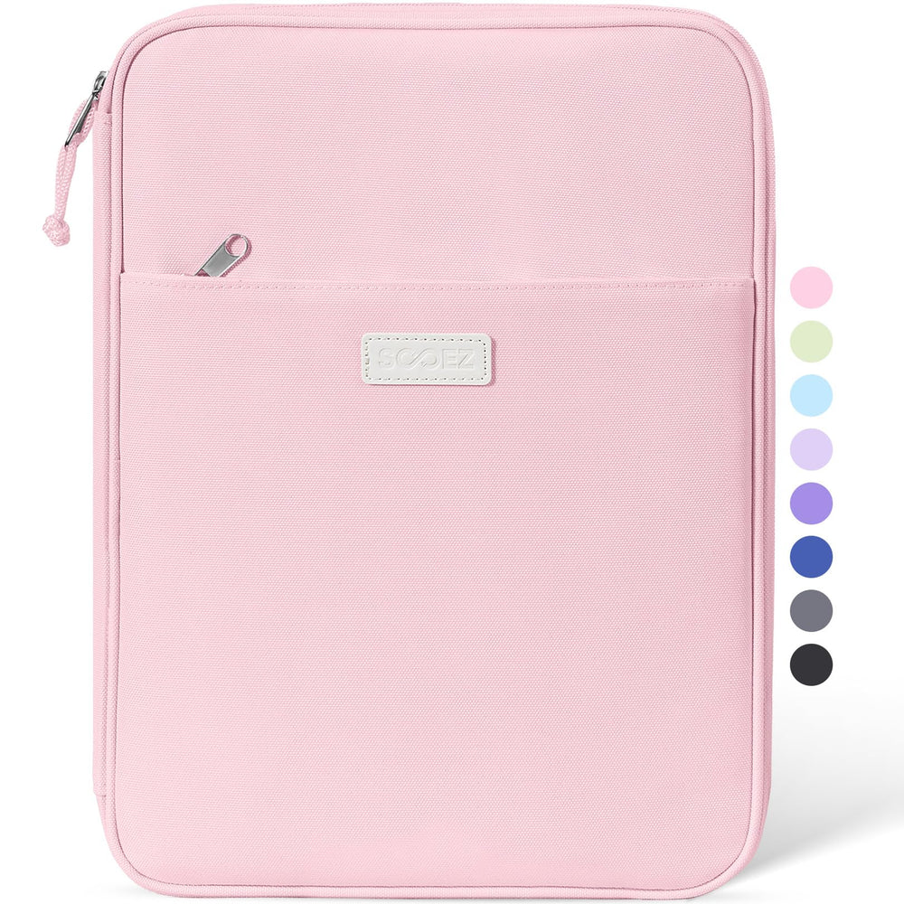 Sooez front view of zip binder showing compact protective shape and easy carry