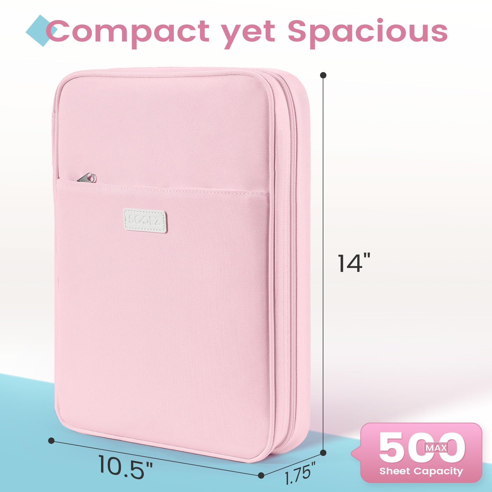 Sooez open binder displaying removable 3-ring insert and organized compartments