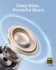 Soundcore C50i 12mm driver detail illustrating powerful bass and clear audio
