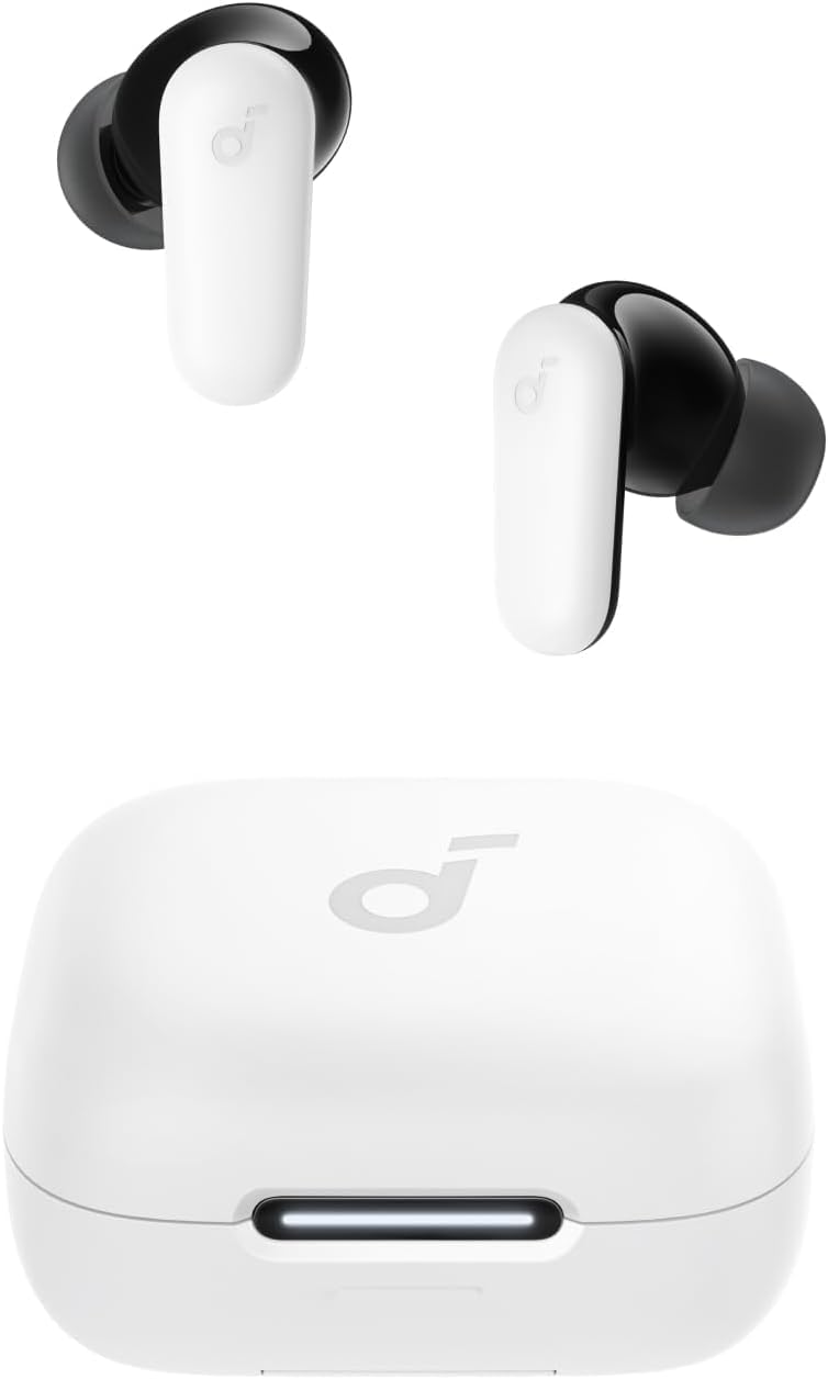 Soundcore P30i closed case front view showcasing compact portability and protection