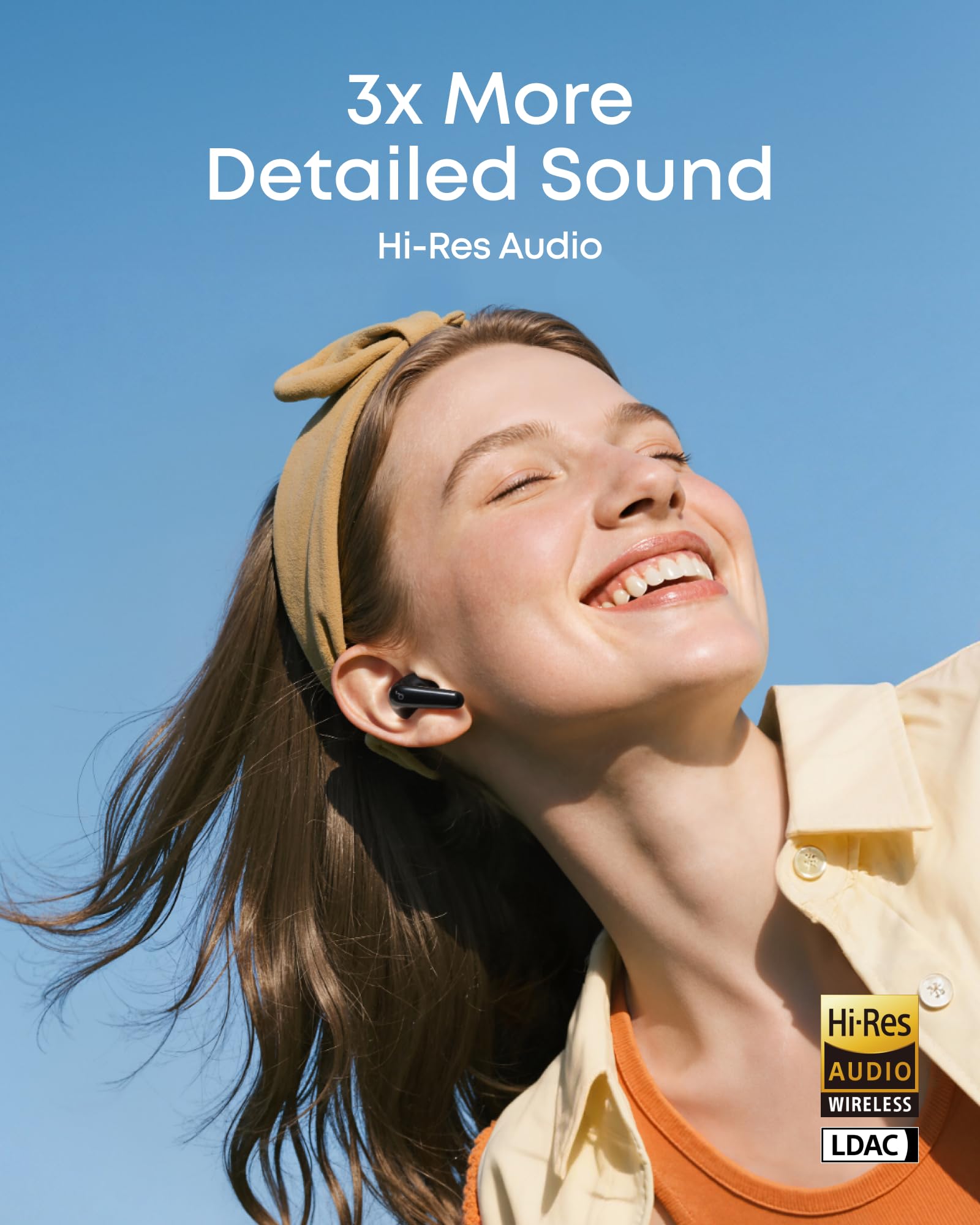 Soundcore P31i close-up on drivers highlighting Hi-Res LDAC sound clarity