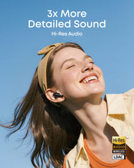 Soundcore P31i close-up on drivers highlighting Hi-Res LDAC sound clarity