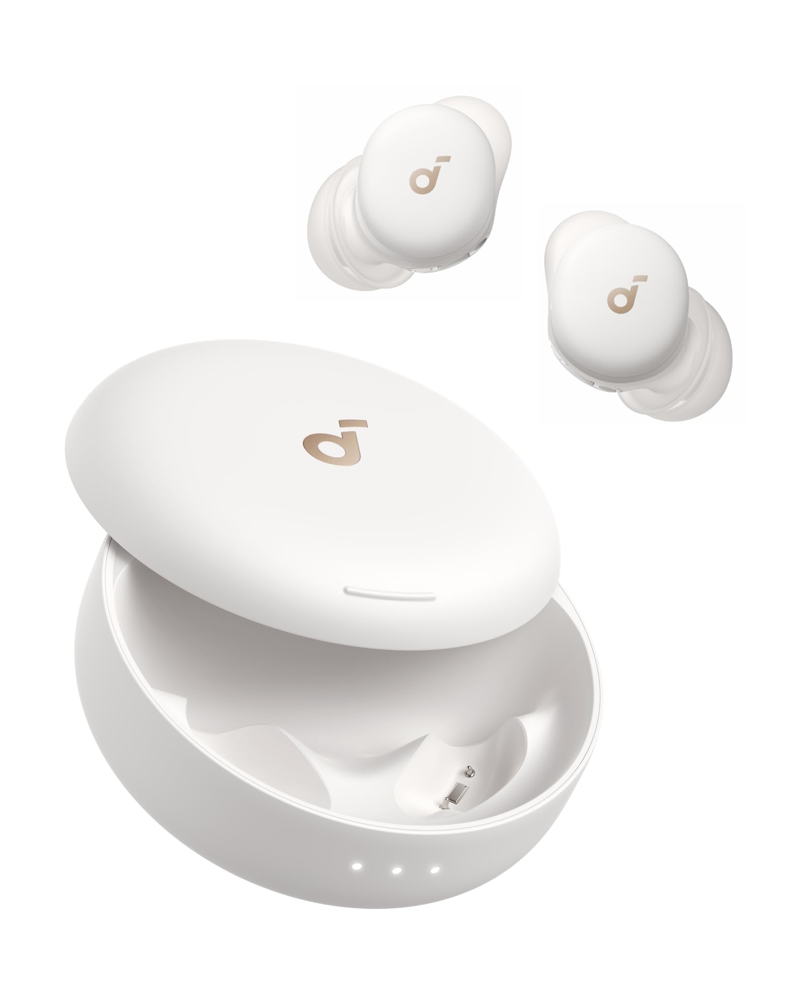 Soundcore Sleep A30 front packaging showing earbuds and case, highlights portability and protection
