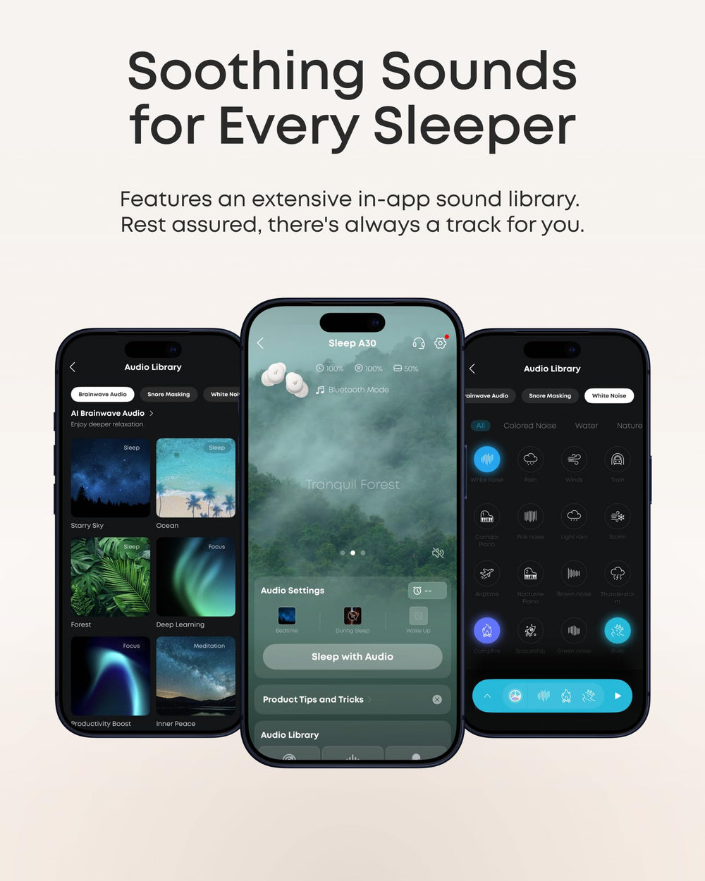 Soundcore Sleep A30 held in hand for scale, conveying ultra-light 3-gram design