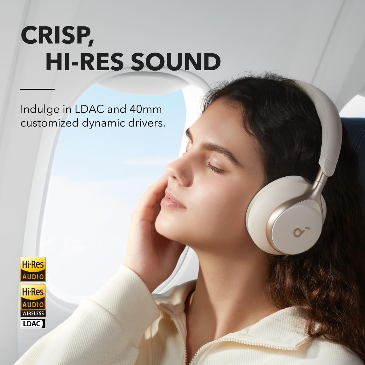 Soundcore Space One driver visualization emphasizing LDAC Hi-Res audio detail