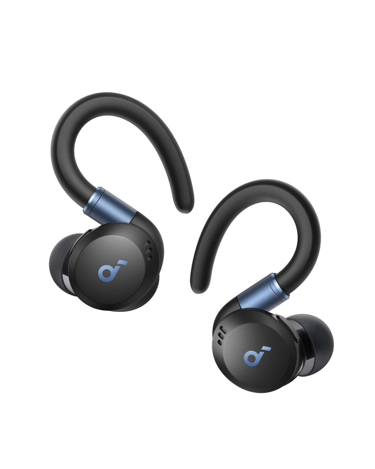Soundcore Sport X20 front view showing earbuds and case, highlighting portability and secure fit