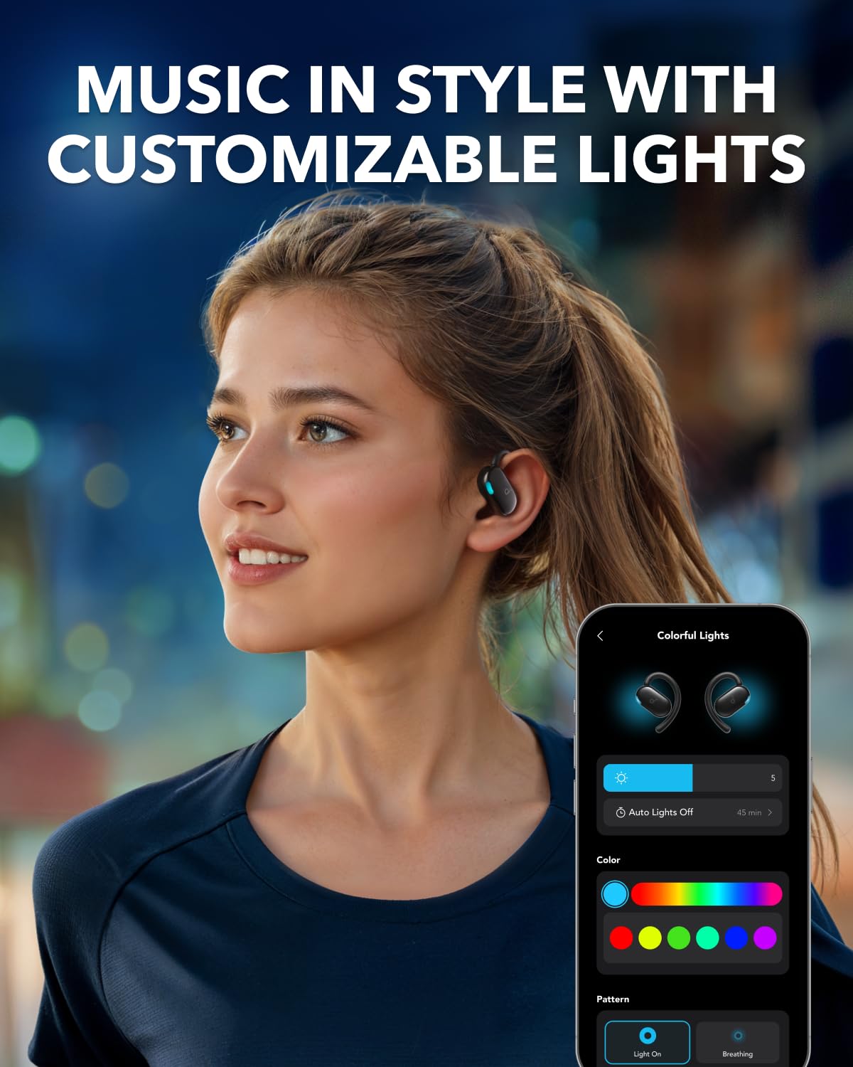 Soundcore V20i being worn by runner offering situational awareness and safety