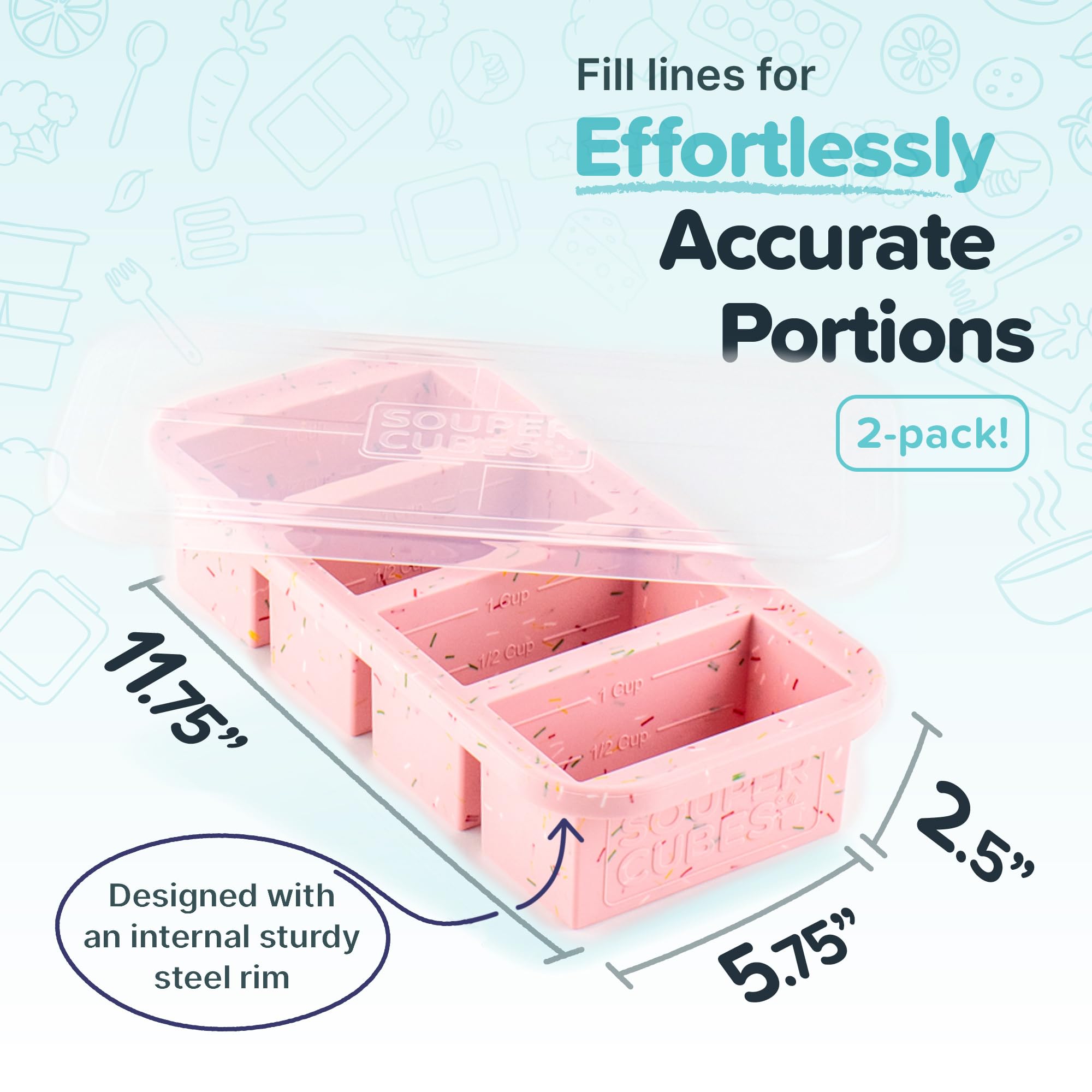 Souper Cubes close-up of fill lines and steel-reinforced rim for accurate portions