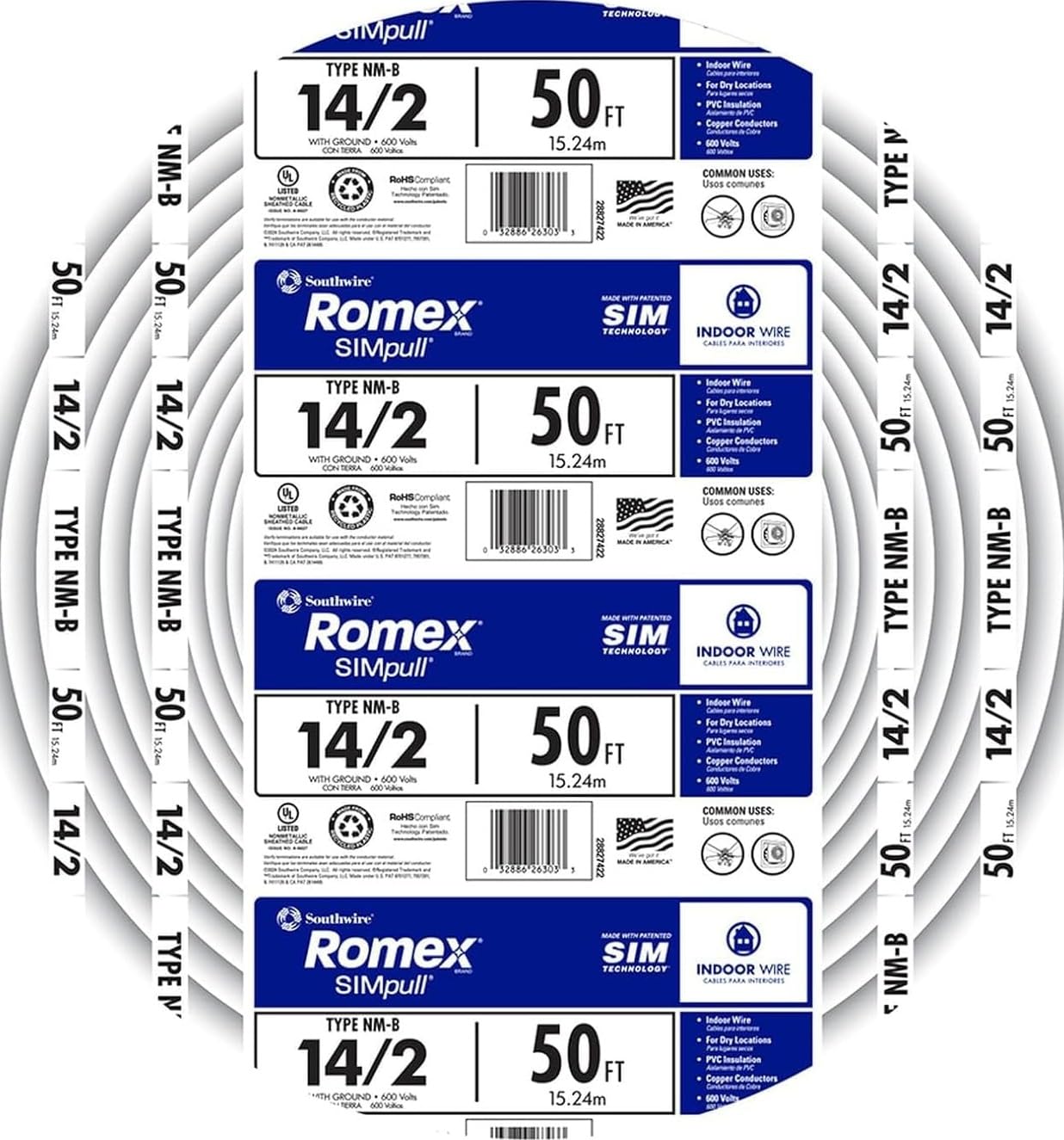 Southwire Romex front view showing coil and easy-identification benefits