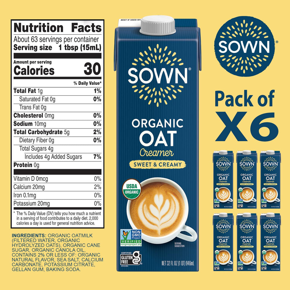 SOWN pouring creamer into coffee, adds creamy texture and natural sweetness