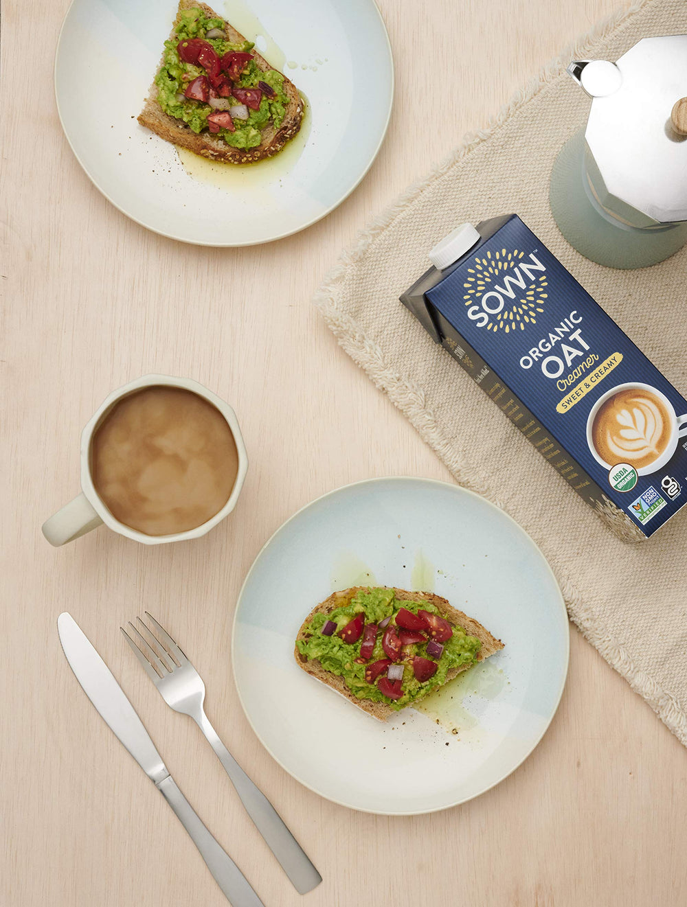 SOWN ingredients display featuring rolled oats, underscores plant-based, simple recipe