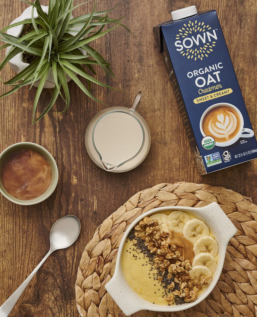 SOWN multipack on pantry shelf, emphasizes shelf-stable convenience and storage