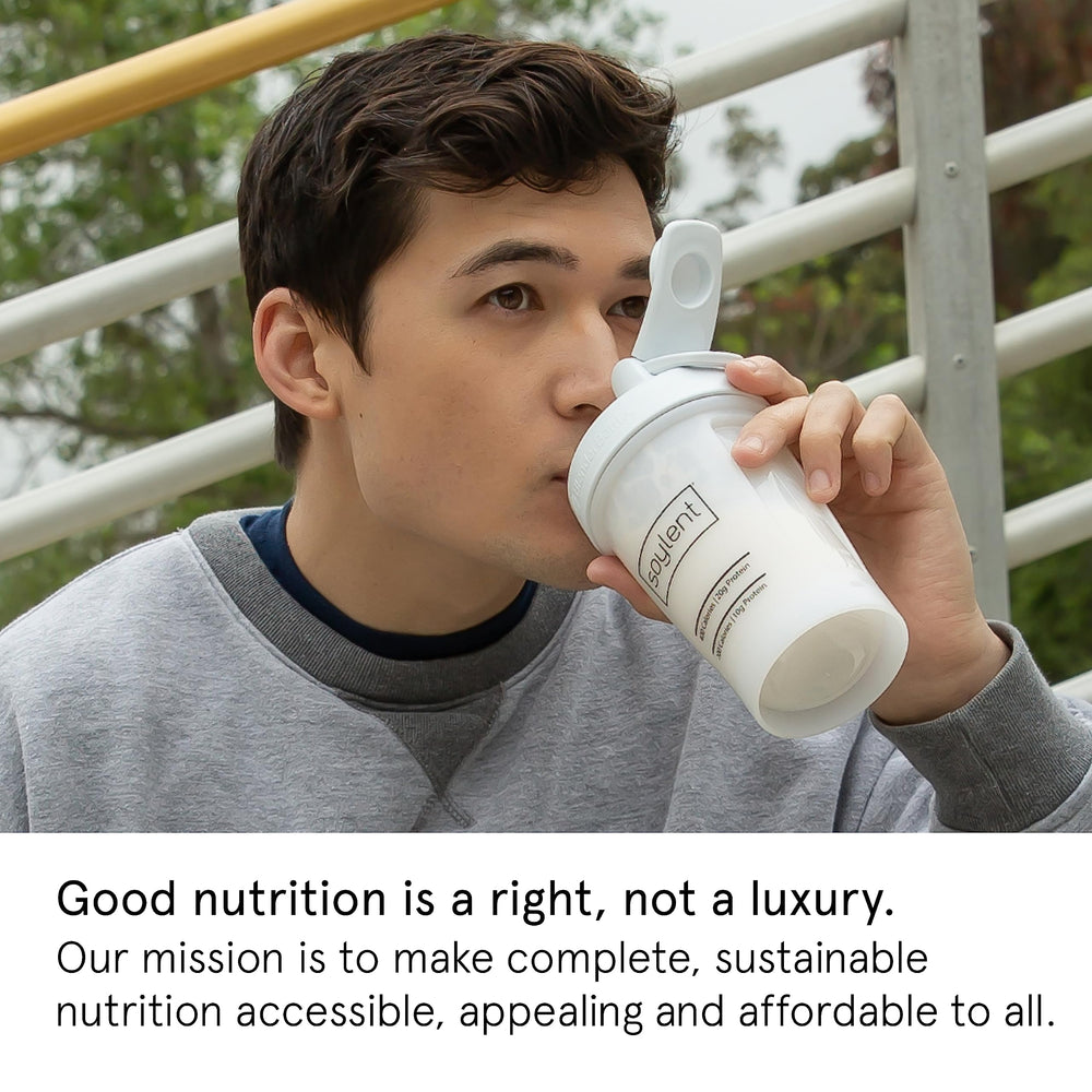 Soylent scoop on scale, illustrating accurate portion and protein content