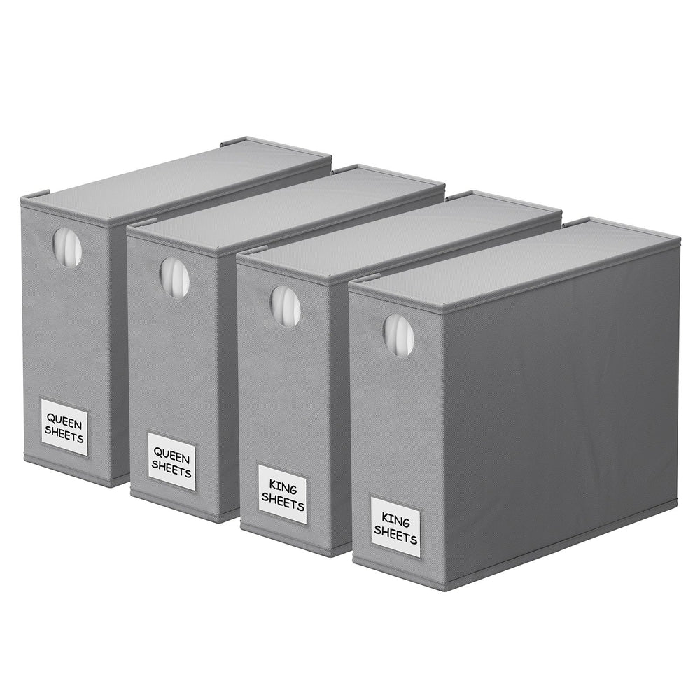 SpaceAid front view of four gray organizers showing tidy stacked storage benefit