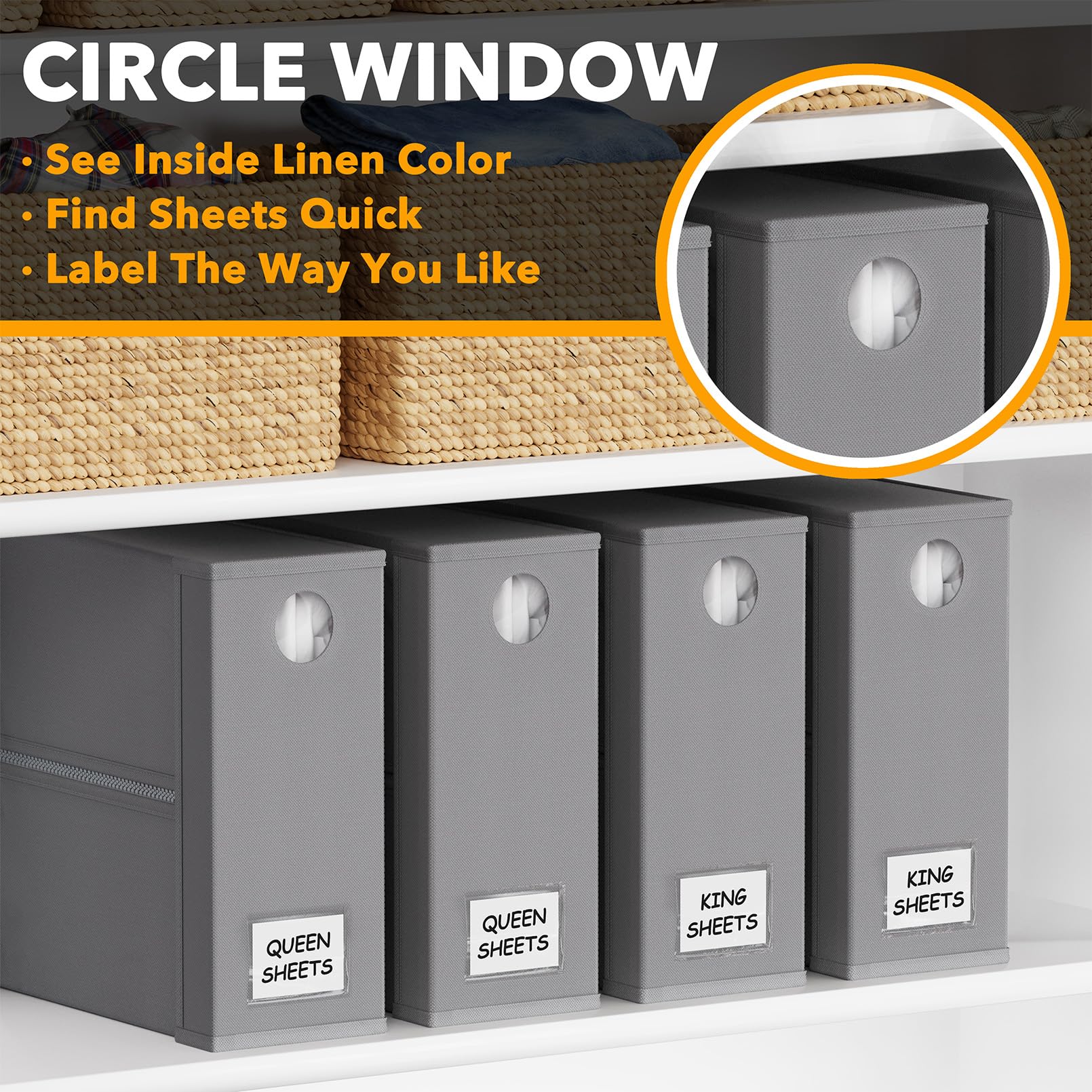 SpaceAid organizers arranged in a linen closet improving shelf organization