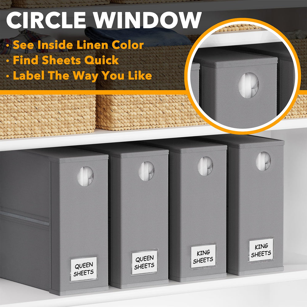 SpaceAid organizers arranged in a linen closet improving shelf organization