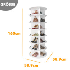 SpaceAid shoe tower mid-spin demonstrating 360-degree access for quick selection benefit