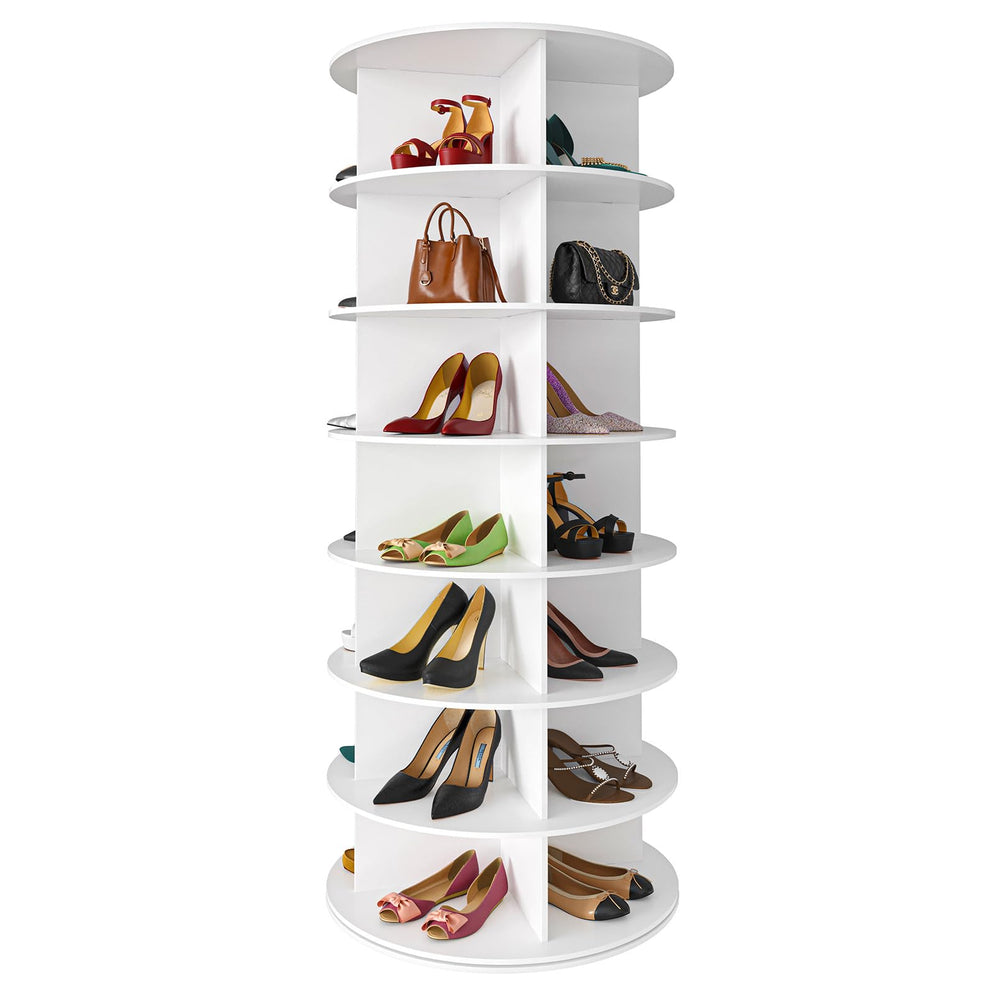 SpaceAid front view of 7-tier rotating shoe rack showing clean organization benefit