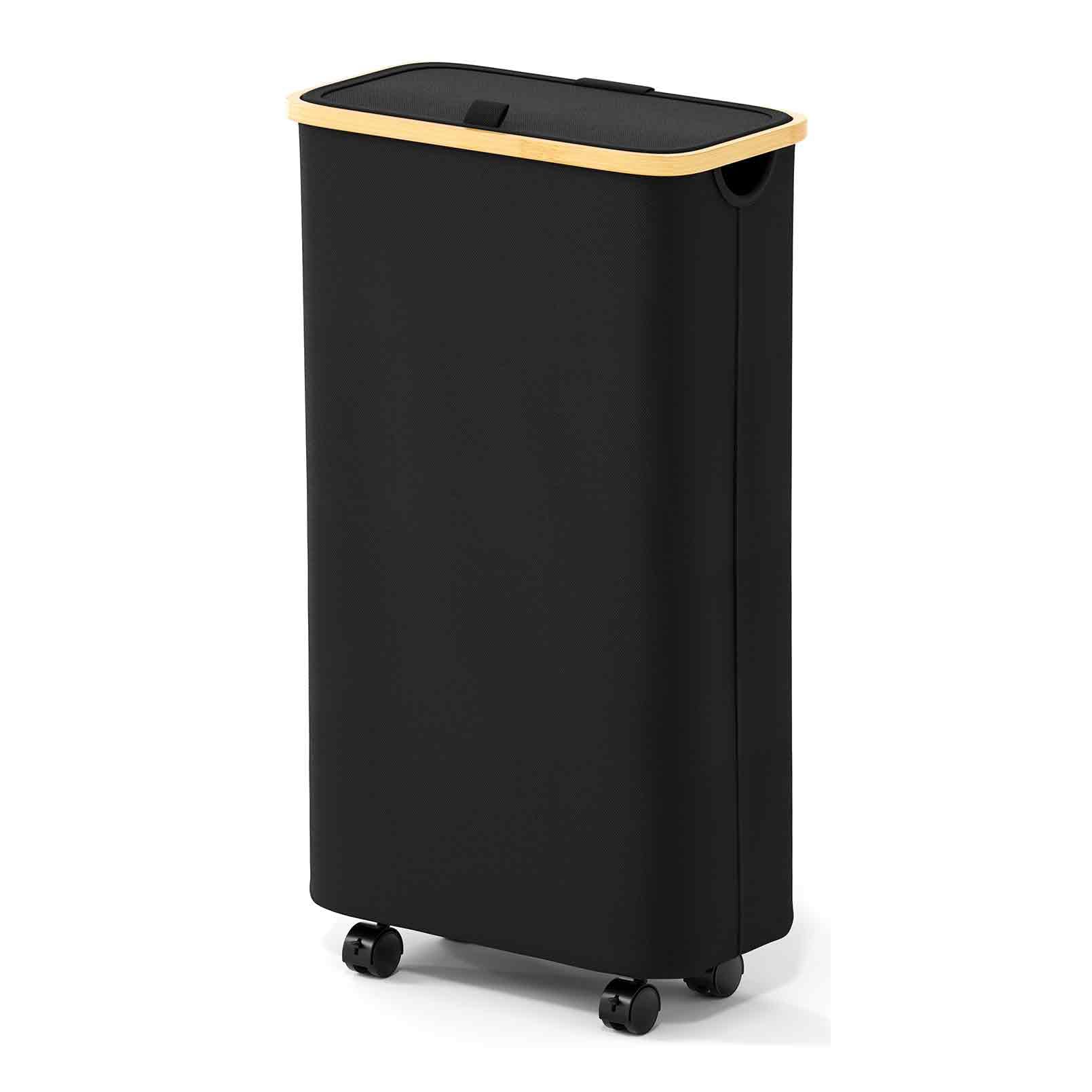 SpaceAid front view of slim 62L hamper showing neat storage benefit