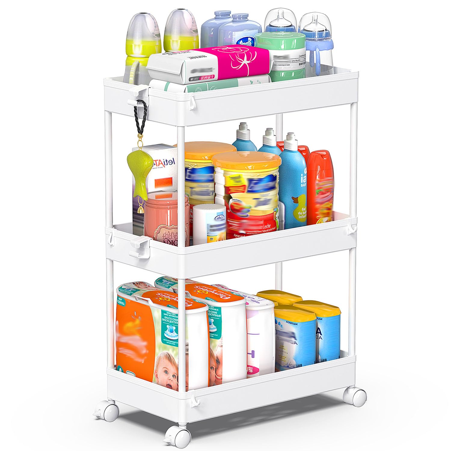 SPACEKEEPER front view white cart showing compact organized storage benefits