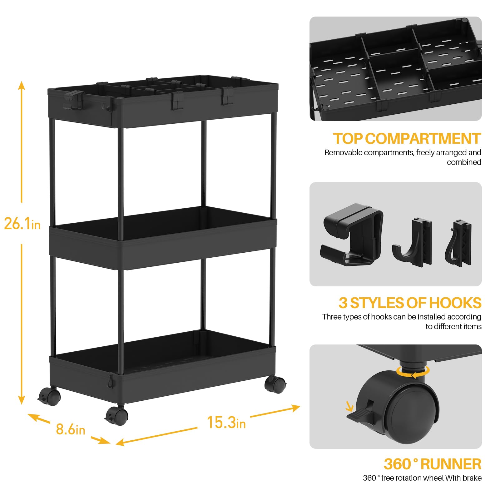 SPACELEAD slim cart fitted into a narrow gap beside counter maximizing gap storage