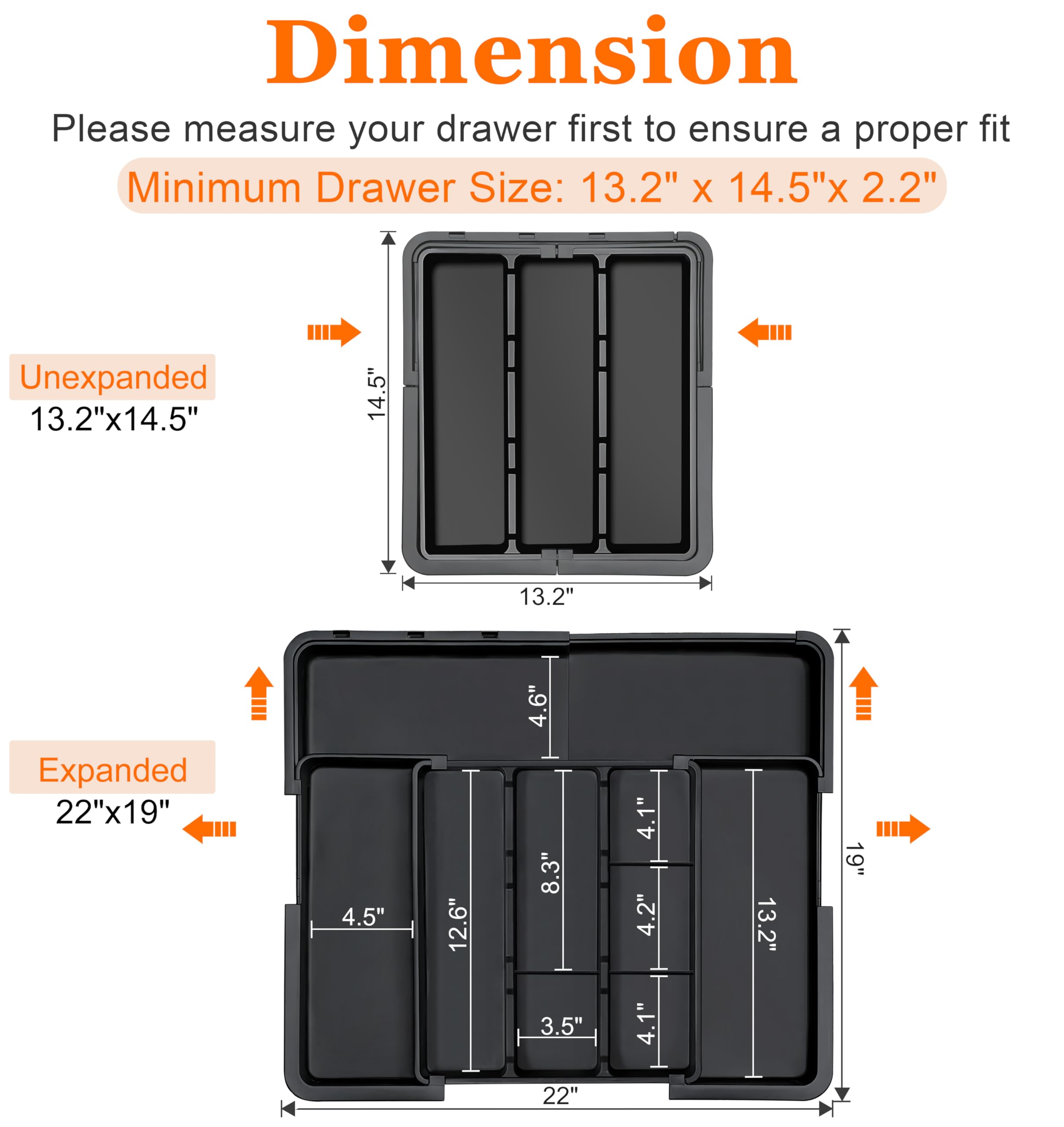 Spaclear organizer fully expanded across wide drawer offering maximum capacity