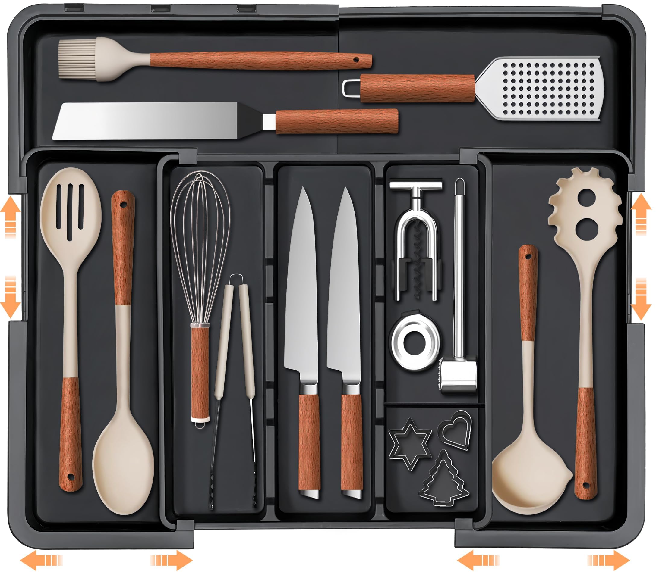 Spaclear front view of tray showing compartments and neat storage benefit