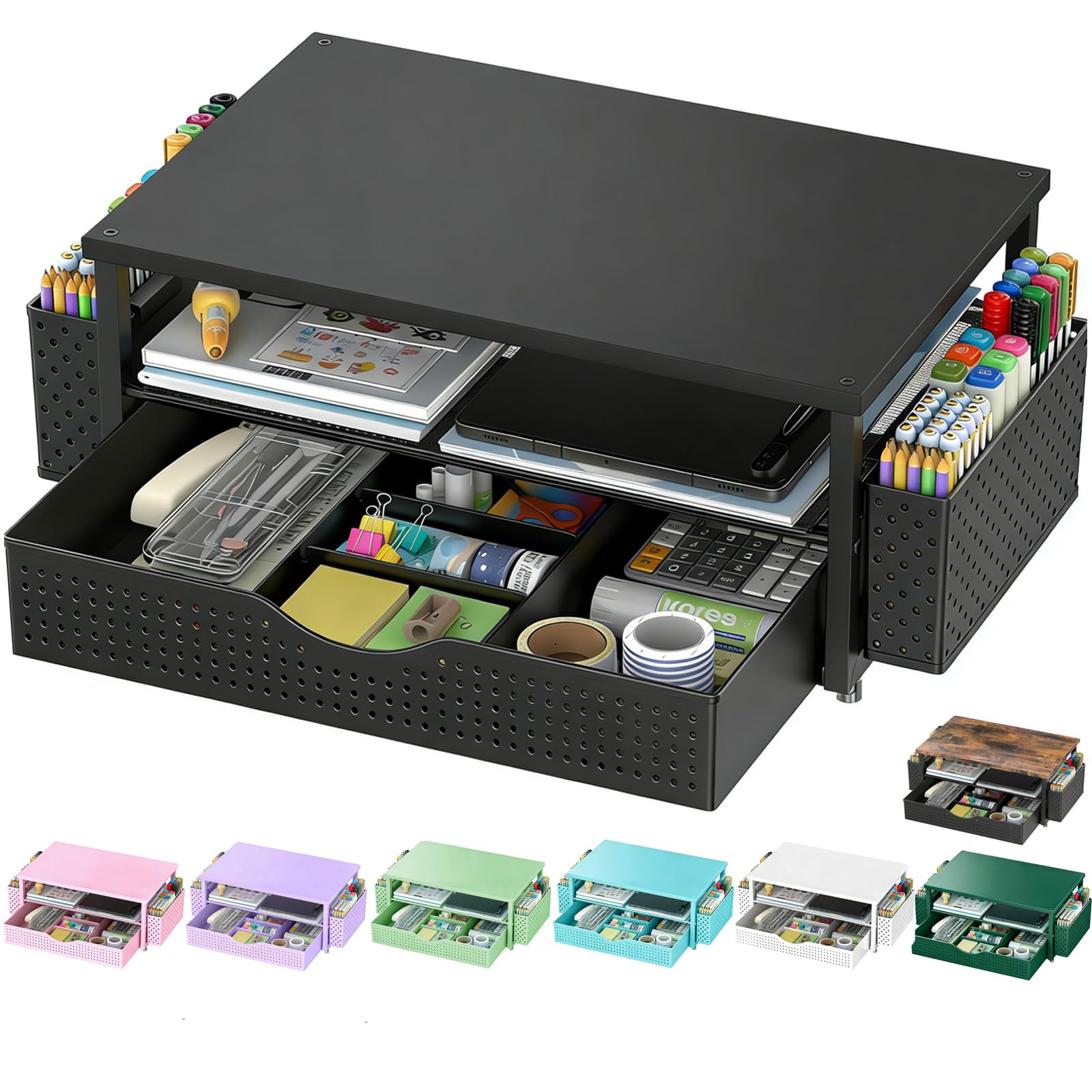 Spacrea front view of black printer stand showing clean storage and accessibility