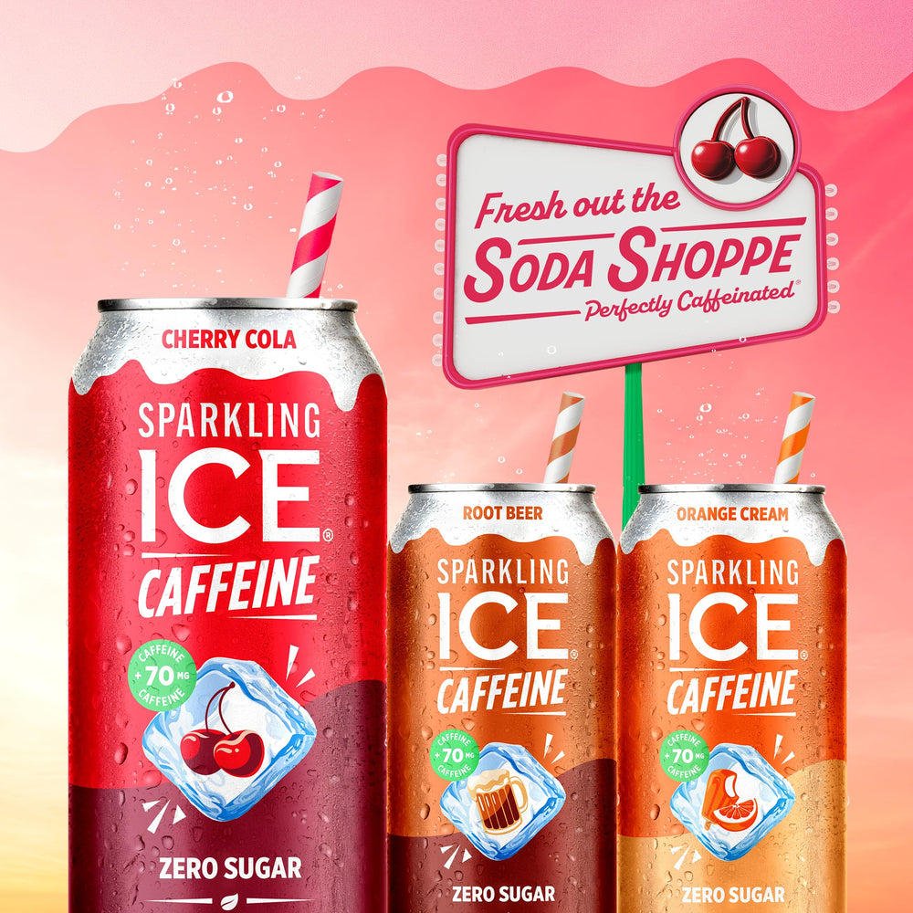 Sparkling Ice lifestyle picnic Cherry Cola placed on blanket for outdoor enjoyment