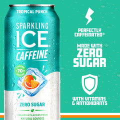 Sparkling Ice label detail showing caffeine and vitamin callouts for informed choice