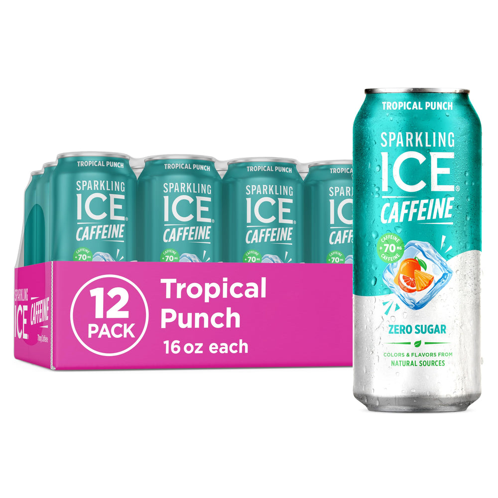 Sparkling Ice front can showing Tropical Punch flavor and vibrant design for quick recognition